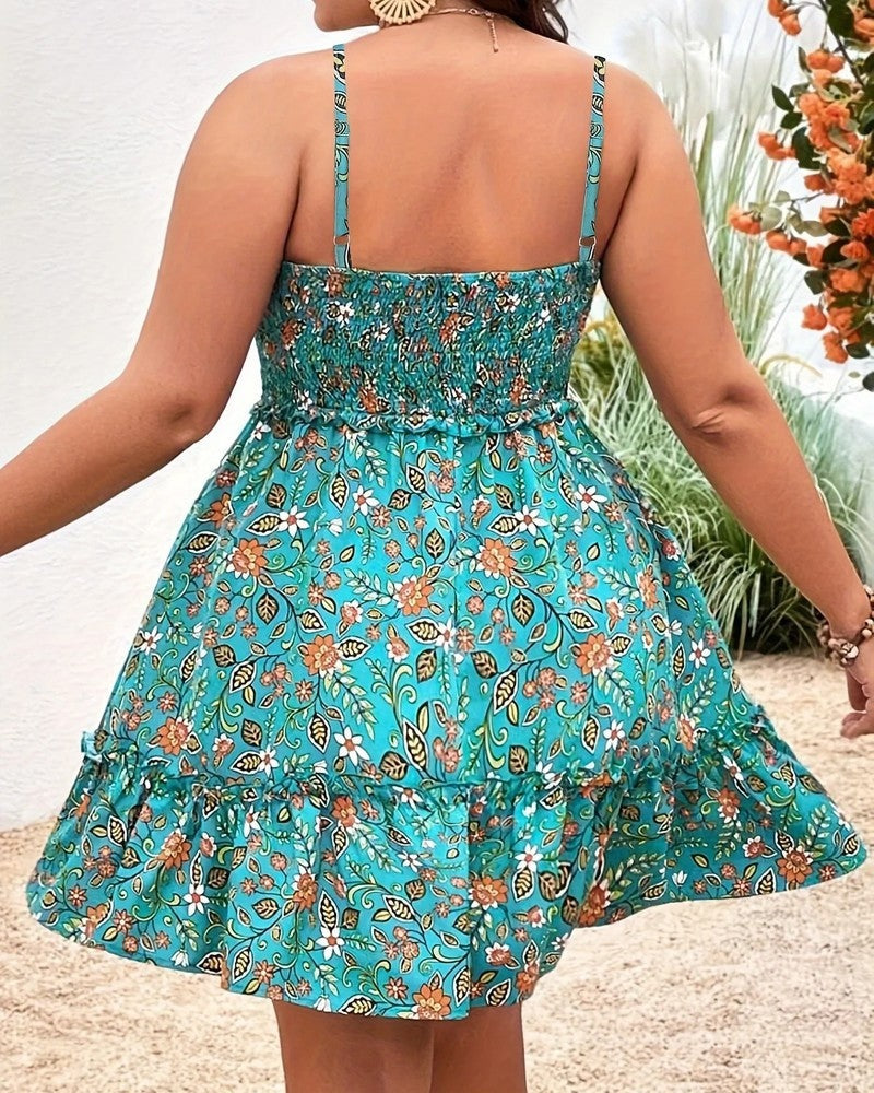 Nina Women's Floral Smocked Ruffle Mini Dress