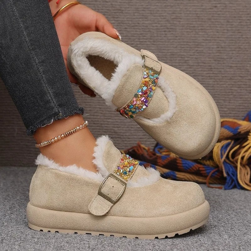 Nina Women's Fuzzy Buckle Platform Loafers