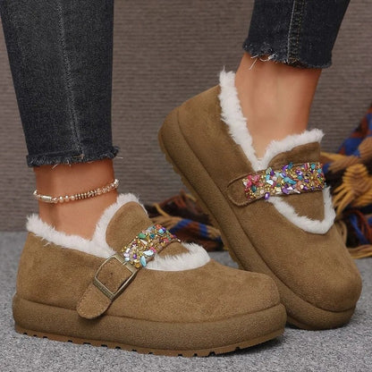 Nina Women's Fuzzy Buckle Platform Loafers