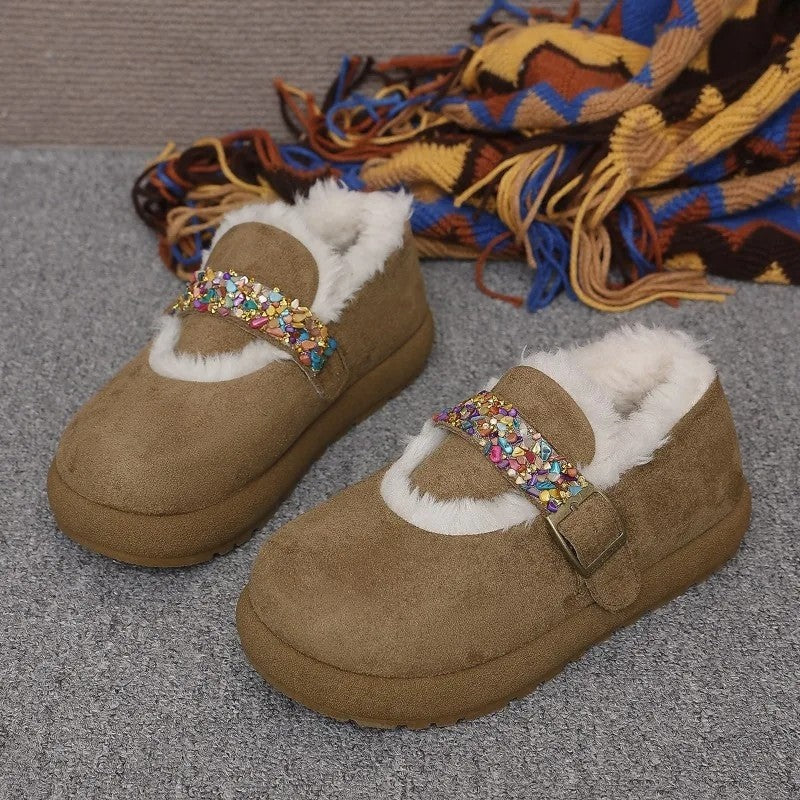 Nina Women's Fuzzy Buckle Platform Loafers