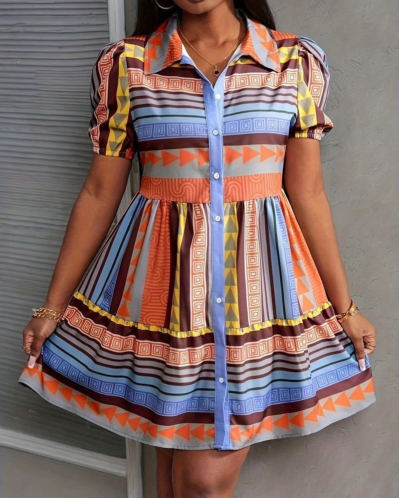 Nina Women's Geometric Print Button-Up Mini Dress