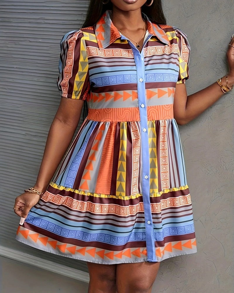 Nina Women's Geometric Print Button-Up Mini Dress