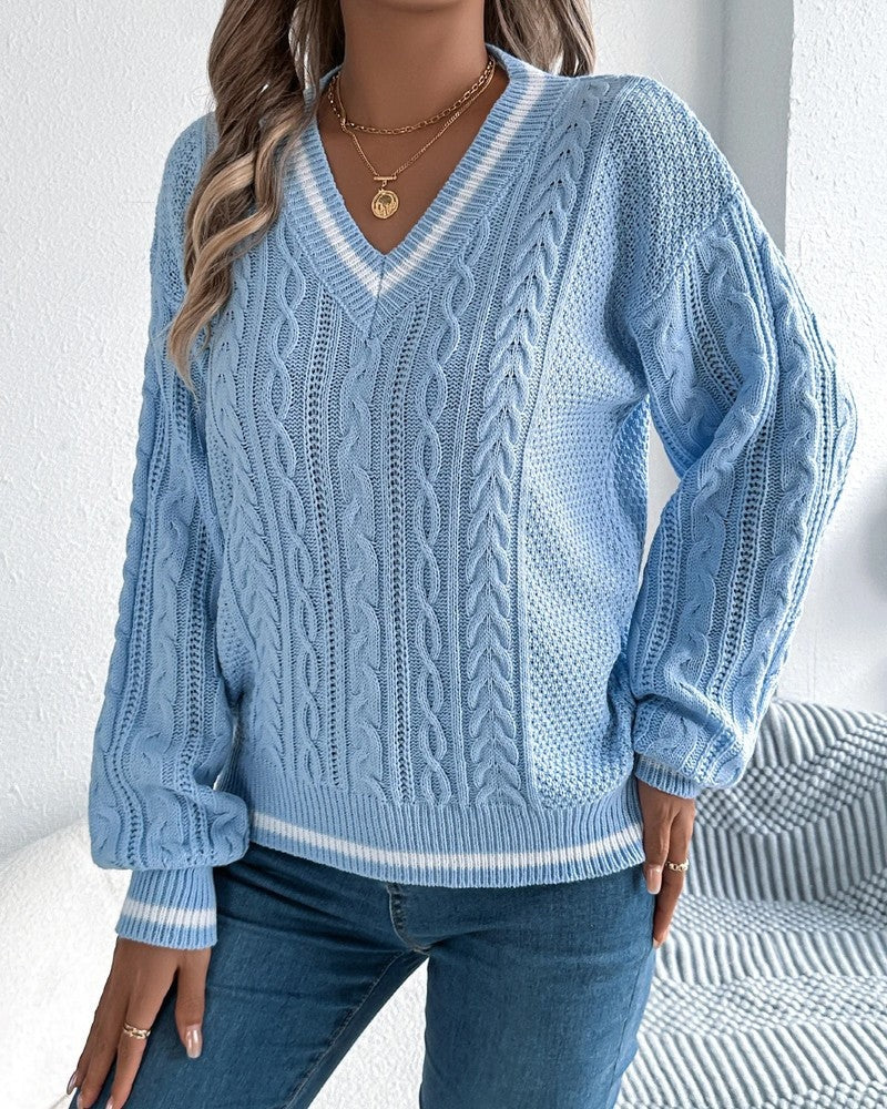 Norman Relaxed Cable Knit V-Neck Sweater