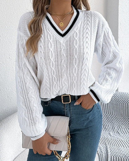 Norman Relaxed Cable Knit V-Neck Sweater