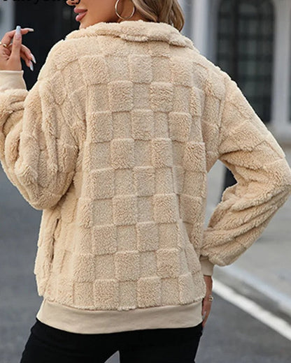 Olivia Textured Fleece Check Quarter-Zip Pullover