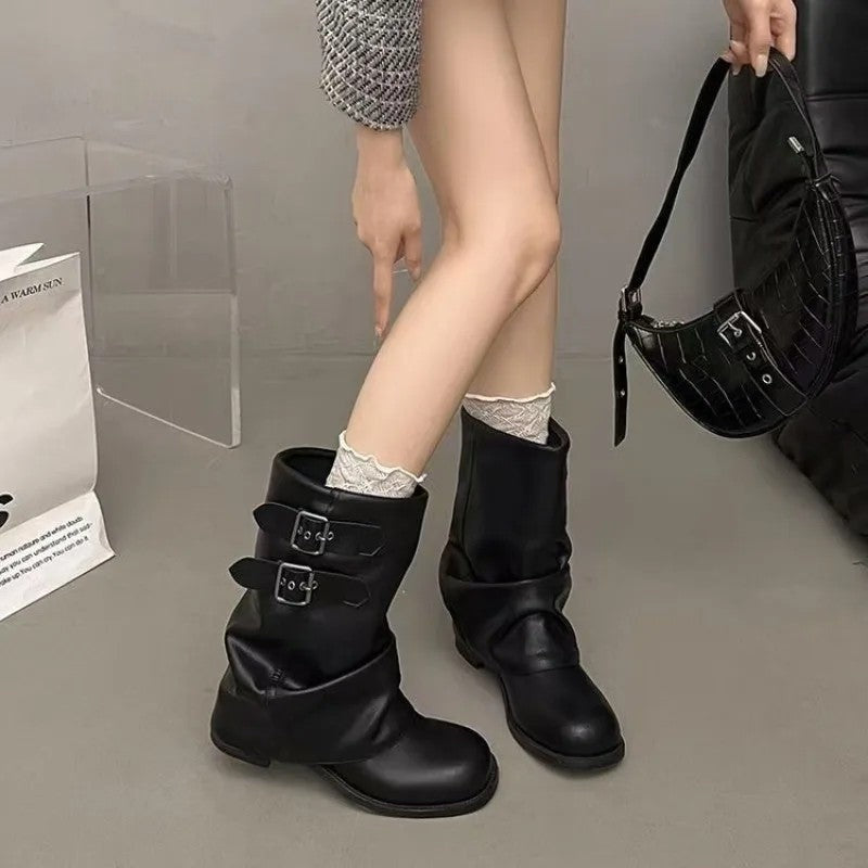 Paula Slouchy Buckle Mid-Calf Boots