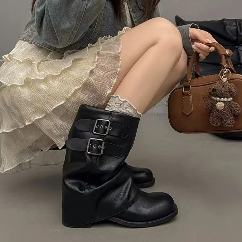 Paula Slouchy Buckle Mid-Calf Boots