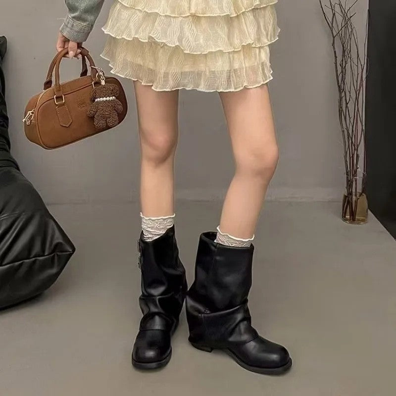 Paula Slouchy Buckle Mid-Calf Boots