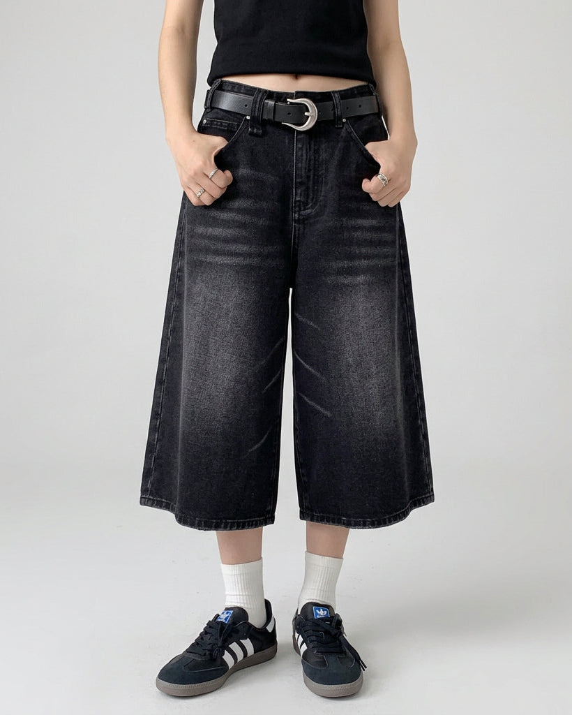 Rosa Relaxed Wide-Leg Denim Shorts