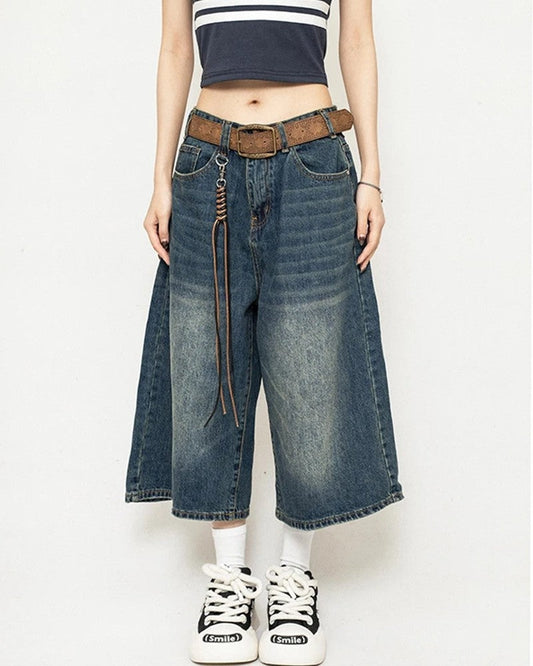 Rosa Relaxed Wide-Leg Denim Shorts