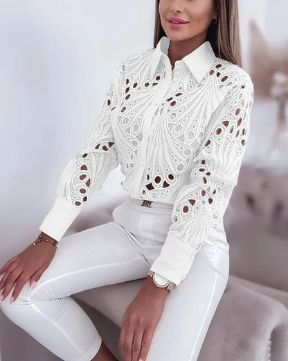 Sabrina Lace Cutout Button-Up Shirt