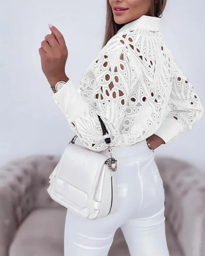 Sabrina Lace Cutout Button-Up Shirt