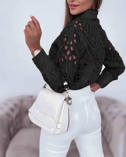Sabrina Lace Cutout Button-Up Shirt