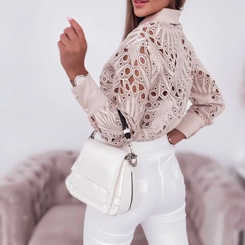 Sabrina Lace Cutout Button-Up Shirt