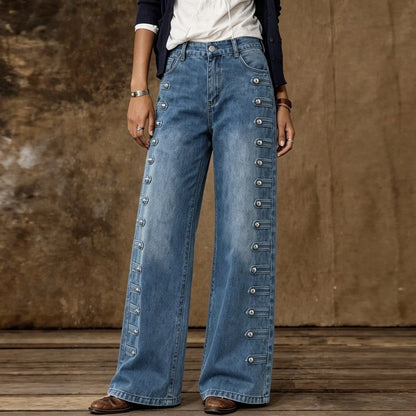 Samantha Wide-Leg Button Detail Jeans