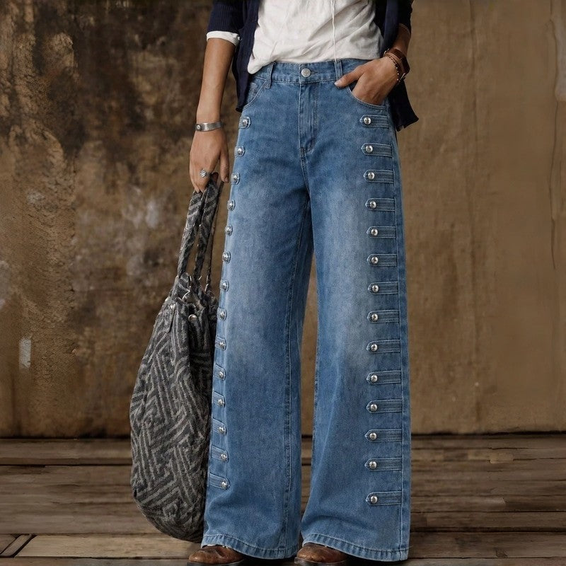 Samantha Wide-Leg Button Detail Jeans