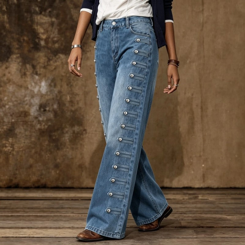 Samantha Wide-Leg Button Detail Jeans