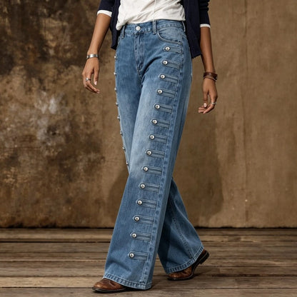 Samantha Wide-Leg Button Detail Jeans