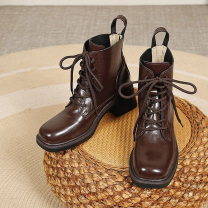 Sara Block Heel Lace-Up Ankle Boots