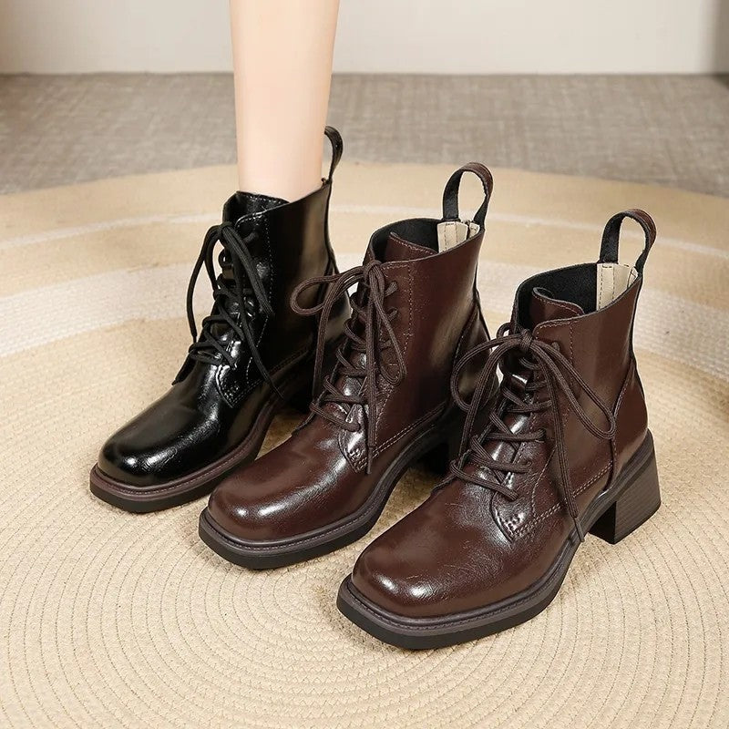 Sara Block Heel Lace-Up Ankle Boots