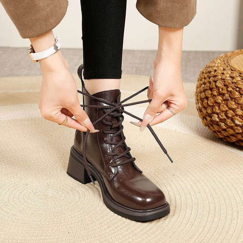 Sara Block Heel Lace-Up Ankle Boots