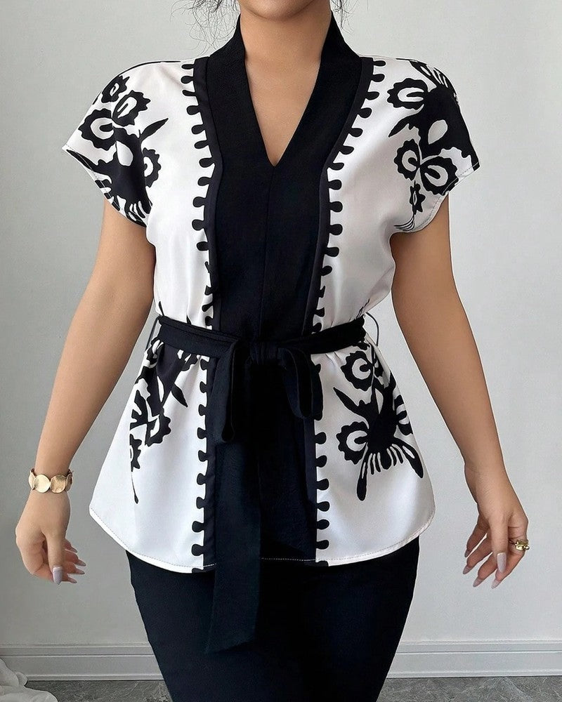 Siena Graphic Belted Kimono Top