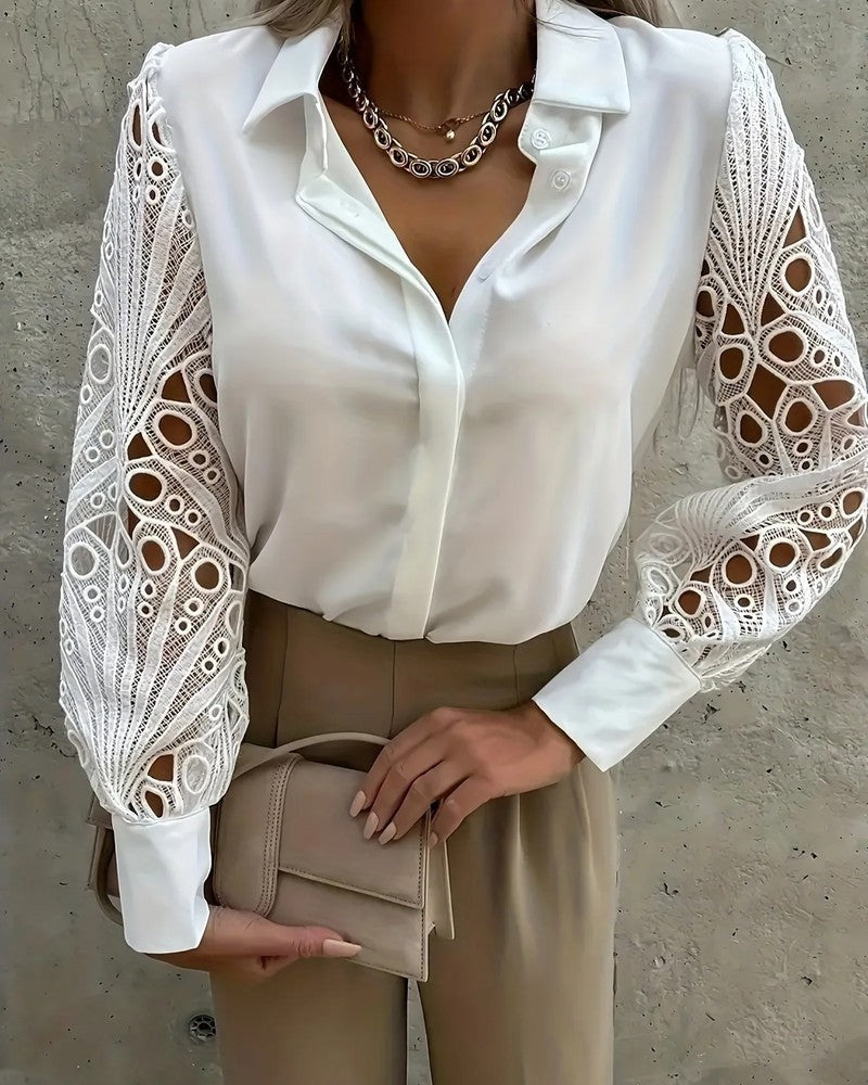Simone Lace Sleeve Button-Up Blouse