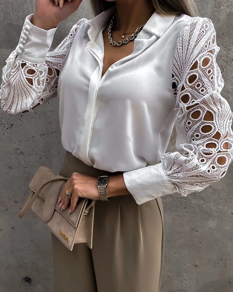 Simone Lace Sleeve Button-Up Blouse