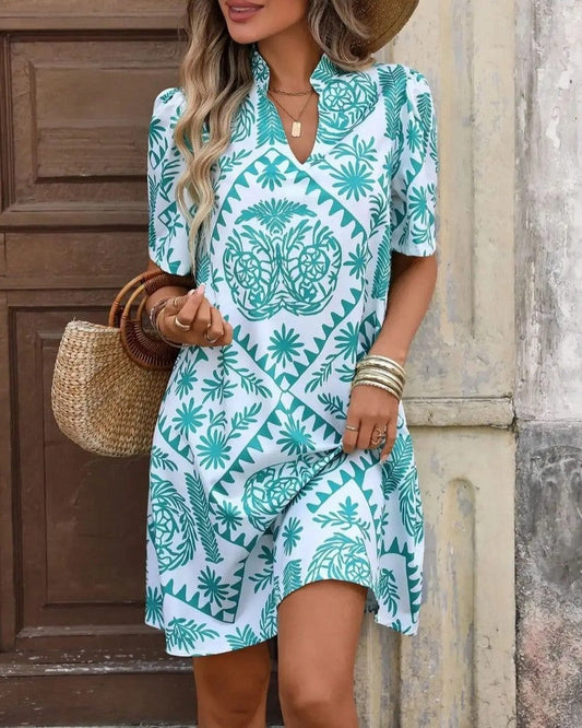 Sloane Women's Floral Print Split Neck Mini Dress