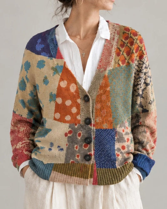 Sophie Women's Patchwork Knit Button-Up Cardigan