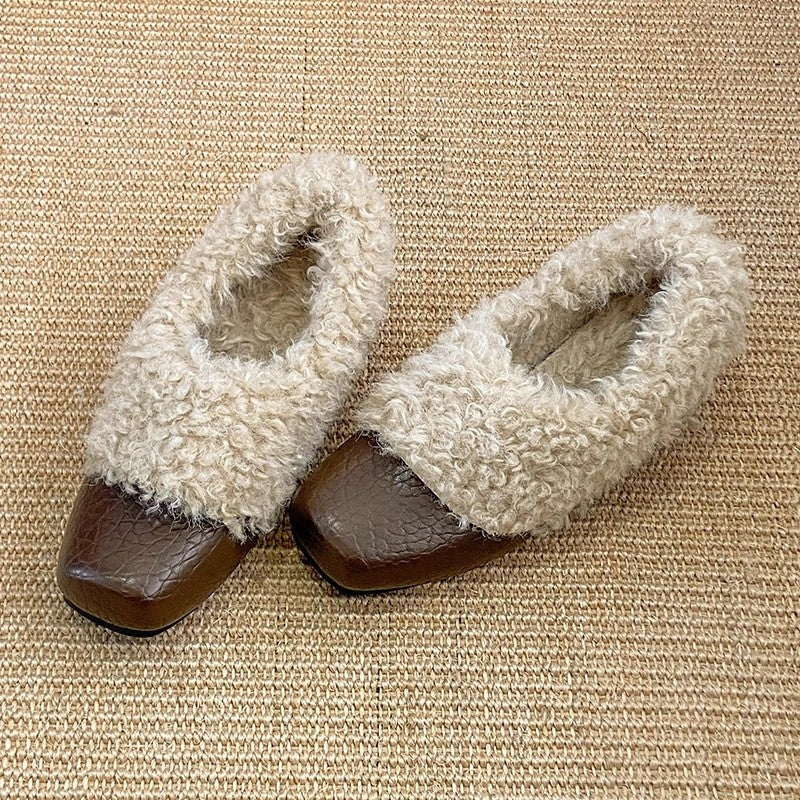 Thea Shearling Square Toe Flats