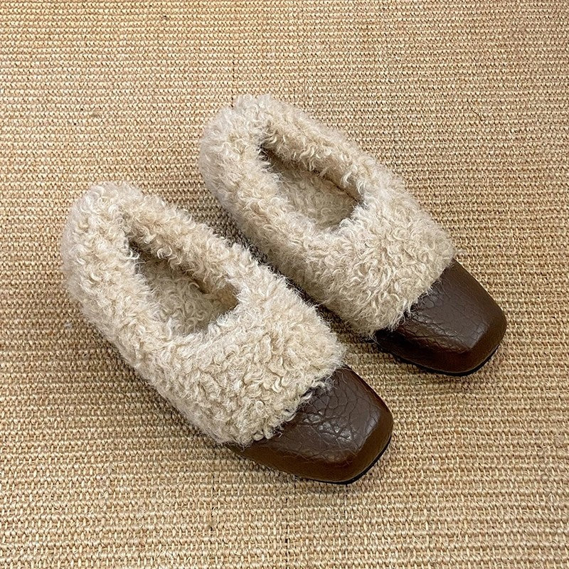 Thea Shearling Square Toe Flats