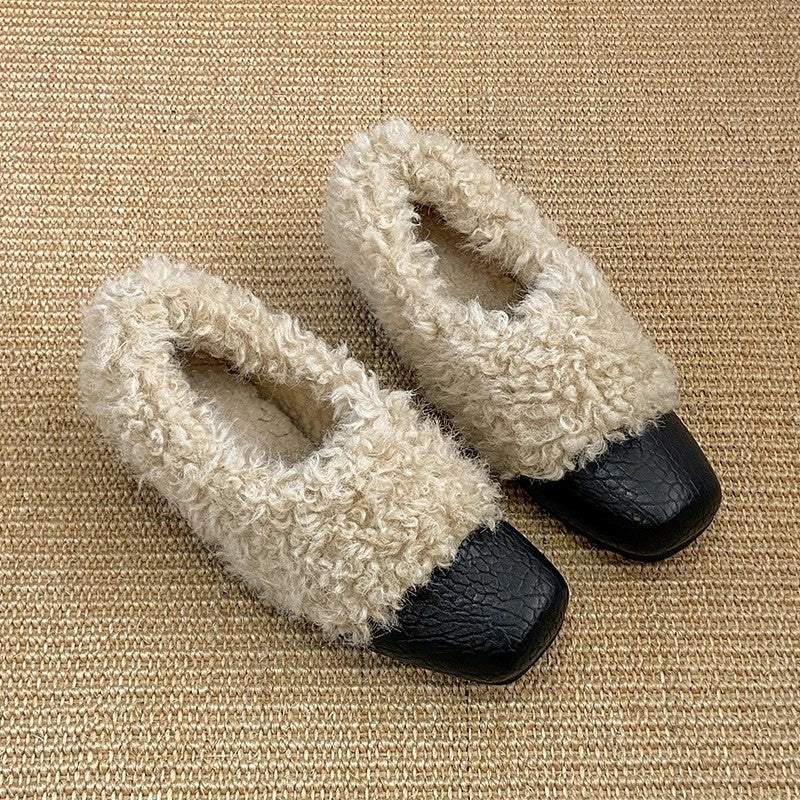 Thea Shearling Square Toe Flats