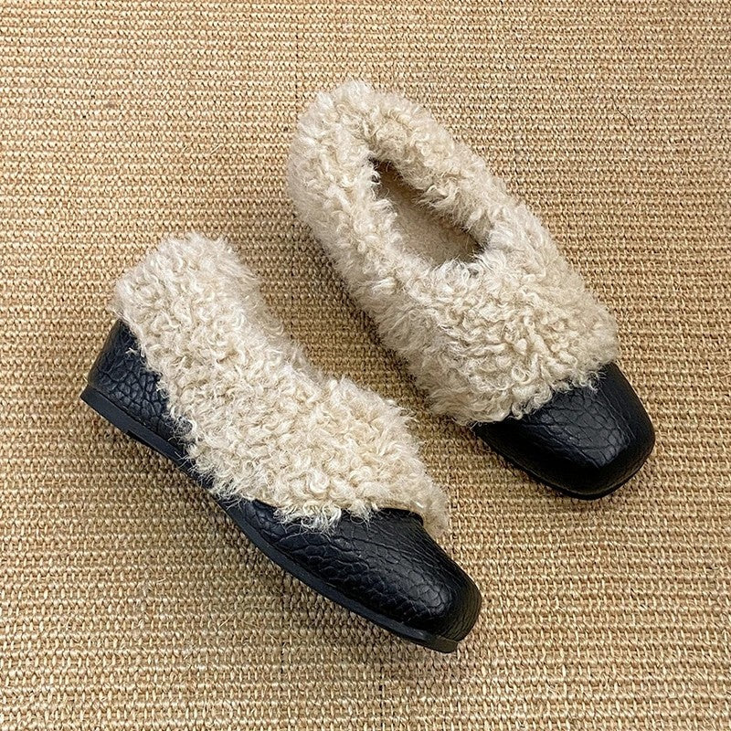 Thea Shearling Square Toe Flats