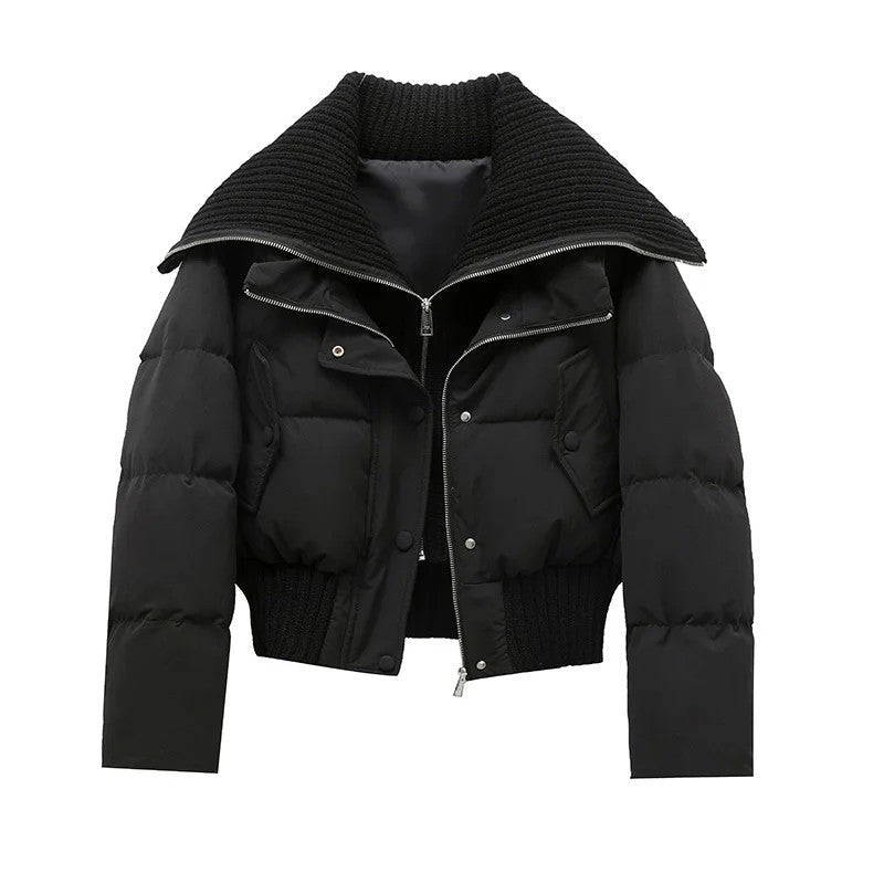 Theresa Cropped Quilted Ribbed Puffer Jacket