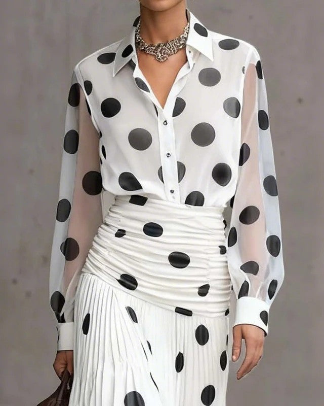 Valerie Sheer Polka Dot Button-Up Shirt