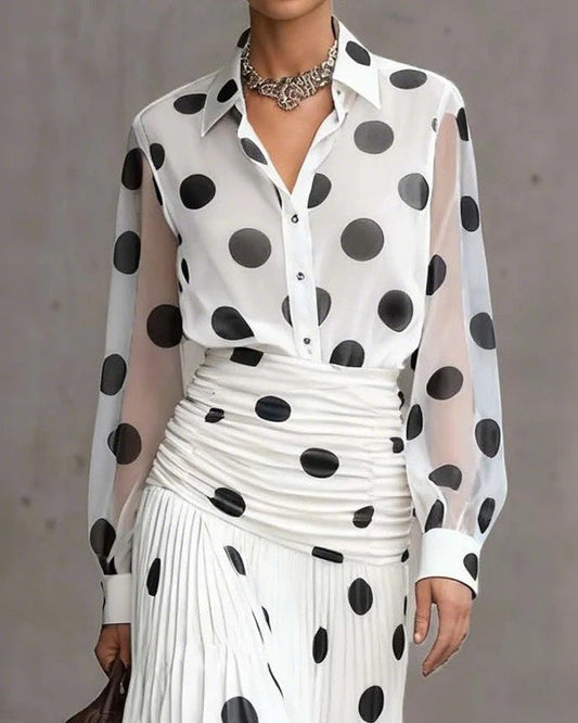 Valerie Sheer Polka Dot Button-Up Shirt