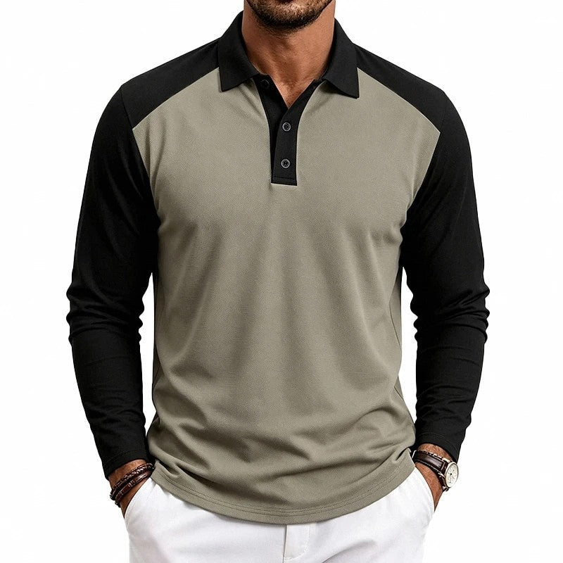 Vincent Long Sleeve Contrast Polo Shirt