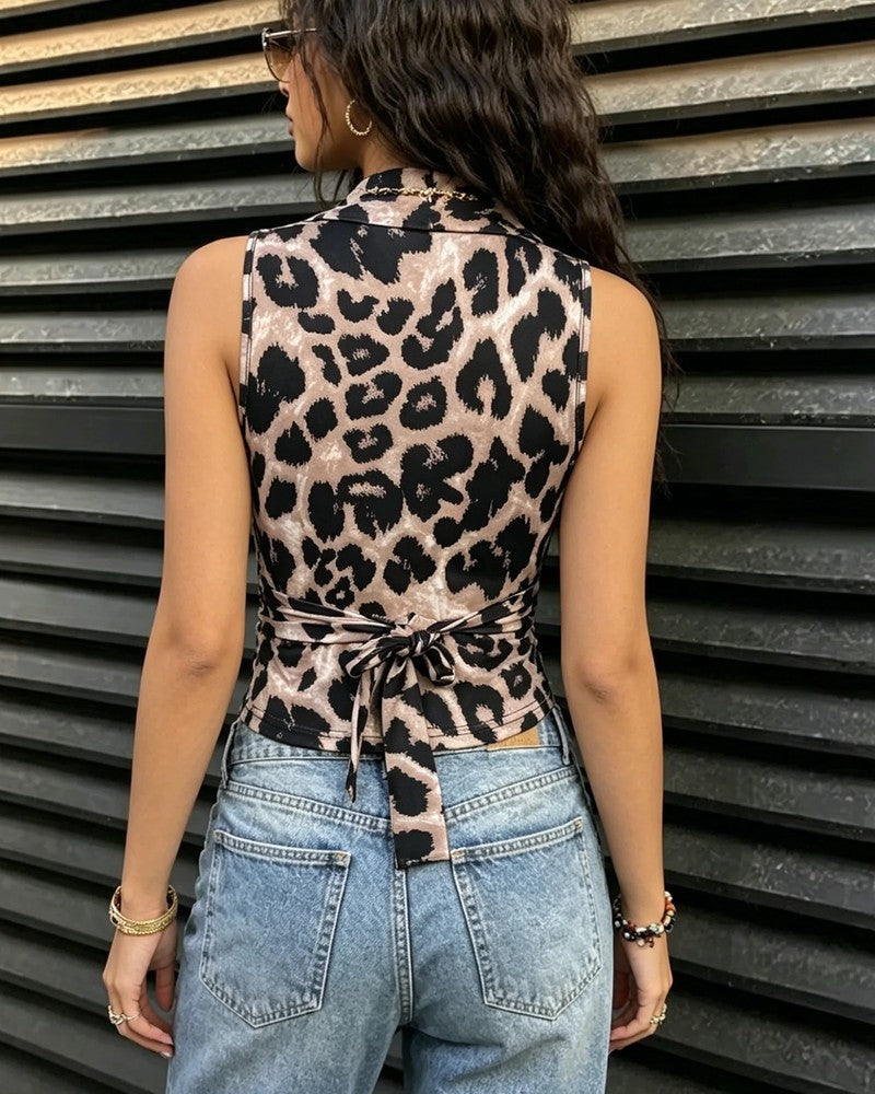 Vivian Leopard Print Wrap Sleeveless Top